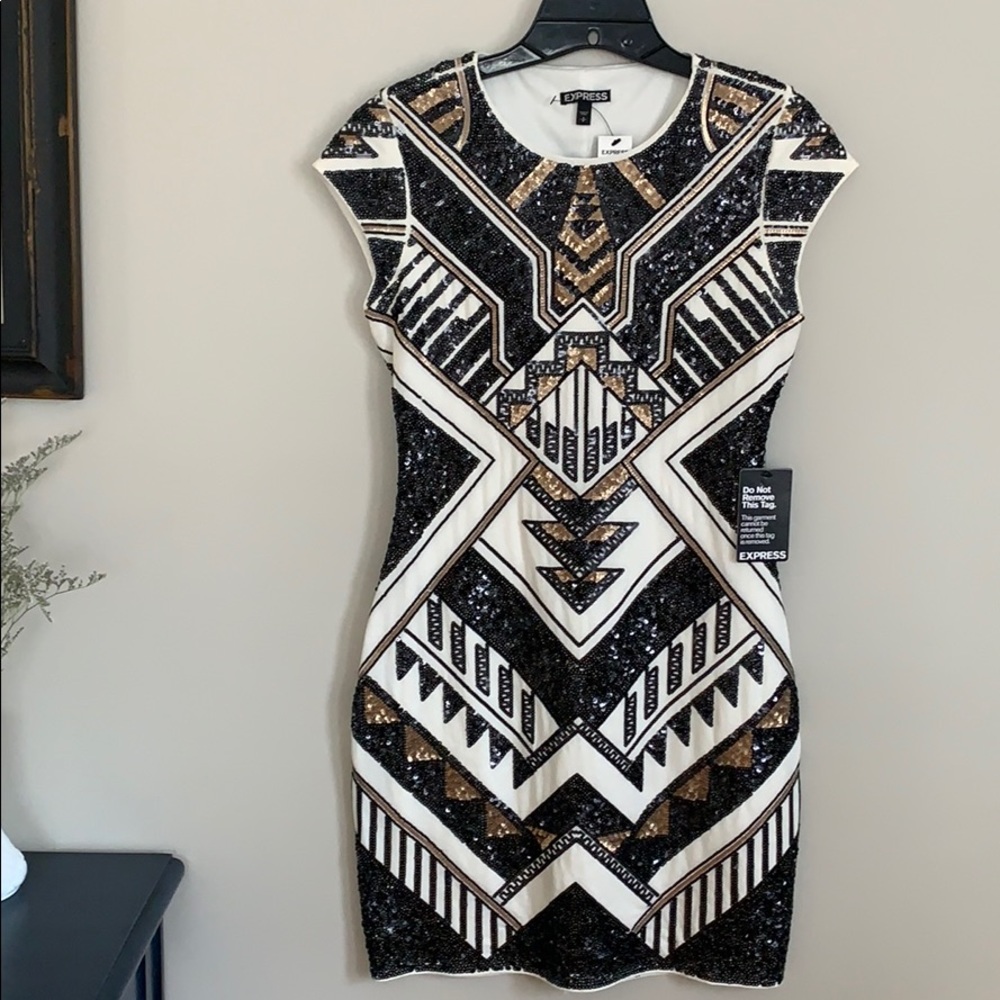 NWOT Express geometric sequin dress size small